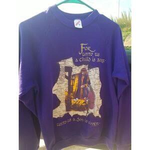Vintage 1980s-90s Sweater Jesus Mother Mary Christian Purple Jerzees